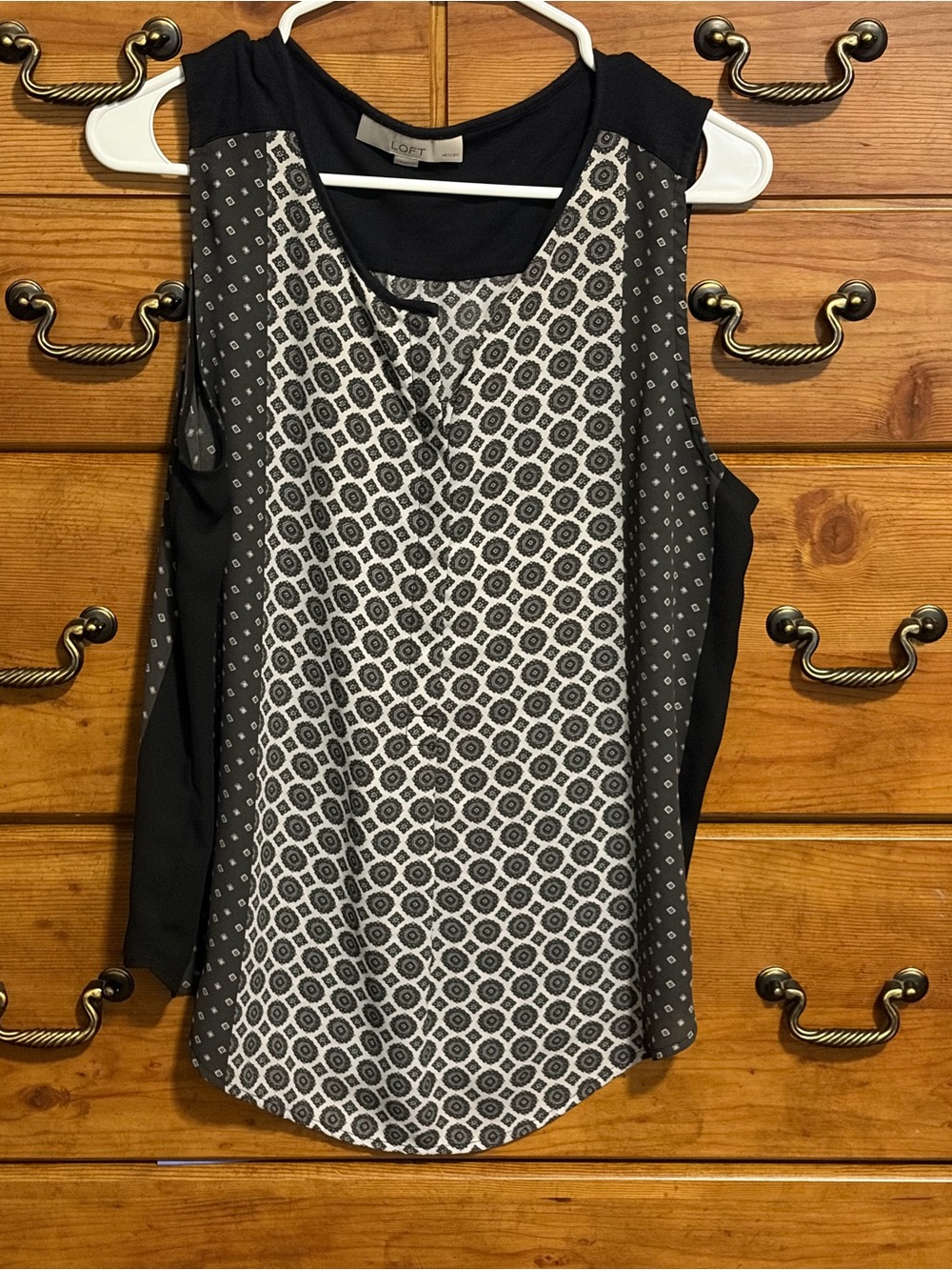 LOFT Black and White Patterned Cold-Shoulder Blouse